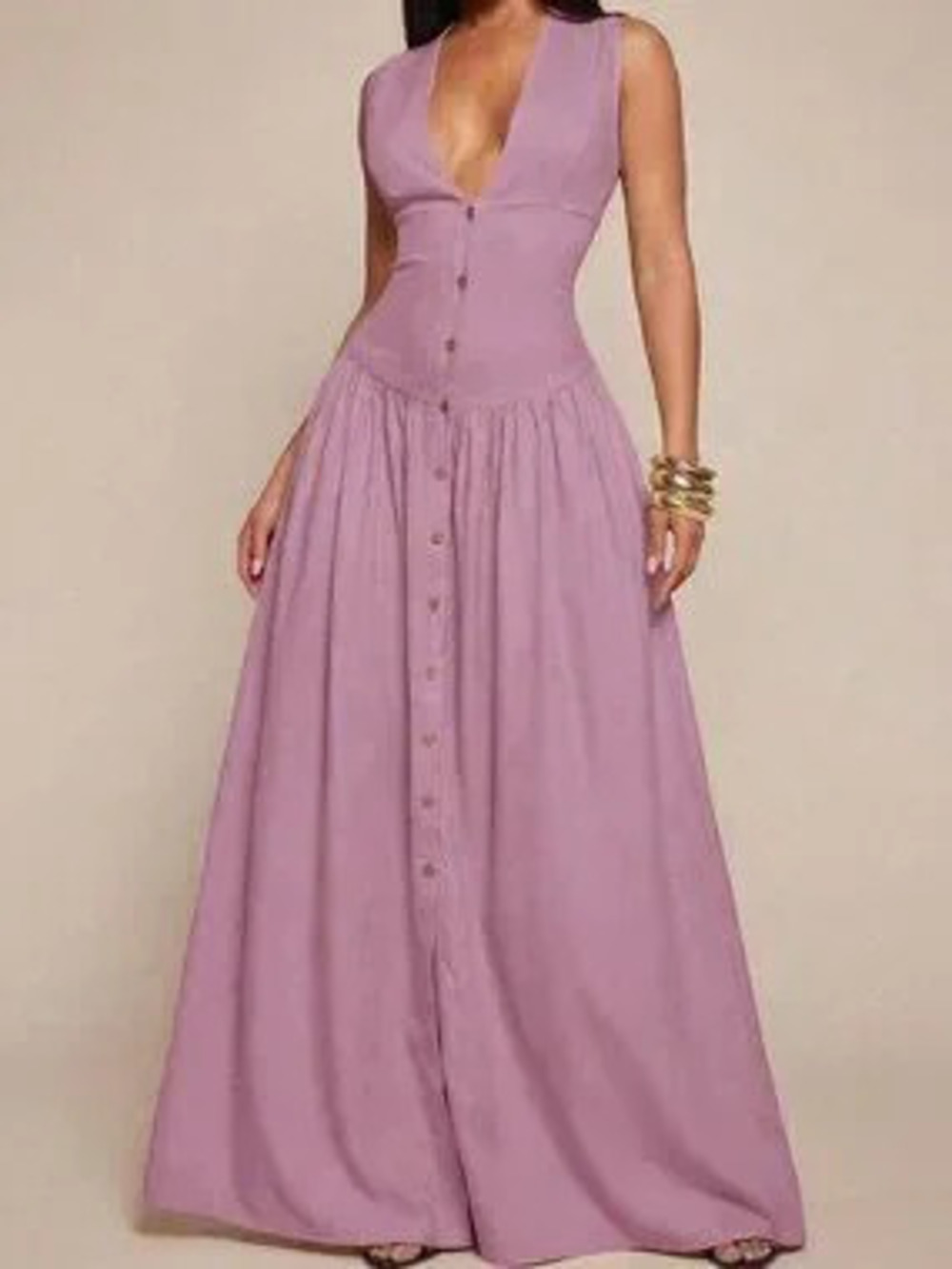 Purple Elegant Women's Minimalist V-Neck Cinched Button Front Shirt dress